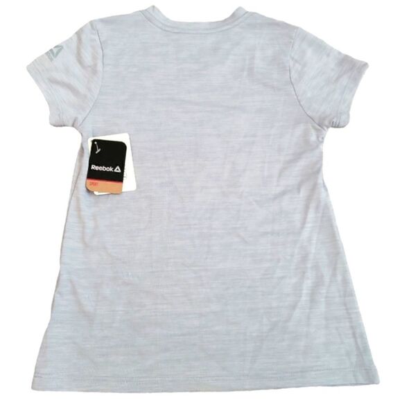 NWT GIRLS REEBOK V-NECK SHORT SLEEVE SPACEDYE "LOVE MORE THAN EVER" TOP SZ. S - Picture 2 of 4